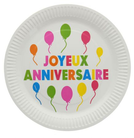 assiette anniversaire ballon multicolore 