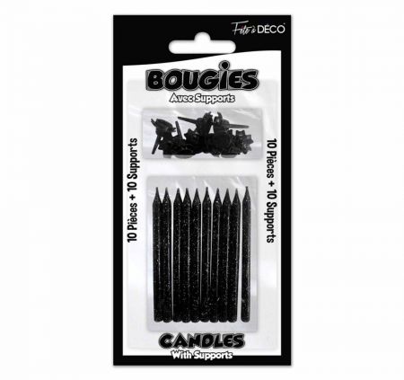 bougies pailletees noir avec support 