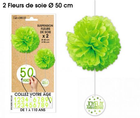 suspension fleurs de soie x2 vertes 