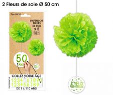 suspension fleurs de soie x2 vertes 