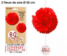 suspension fleurs de soie x2 rouge 
