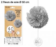 suspension fleurs de soie x2 grises 