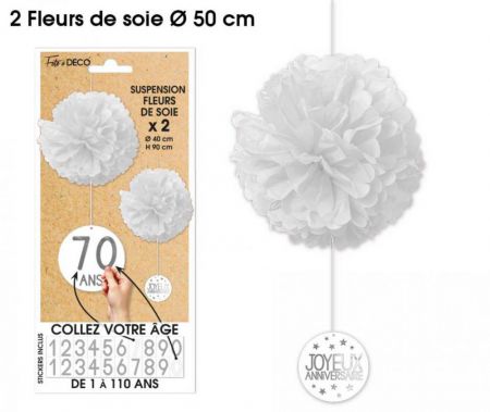 suspension fleurs de soie x2 blanches 