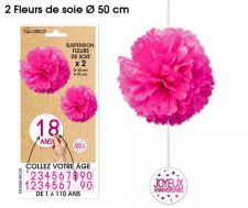 suspension fleurs de soie x2 fuchsia 