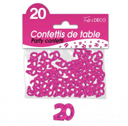 confettis de table 20 ans fuchsia 