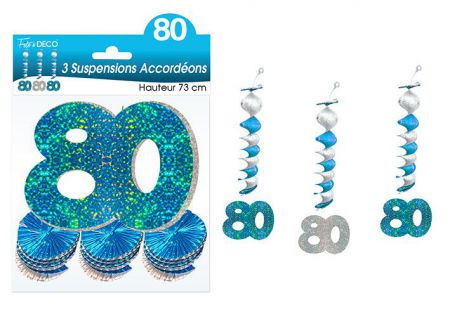 suspension accordeons hologramme 80 bleu 