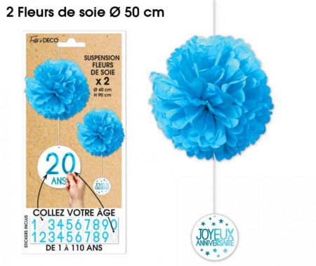 suspension fleurs de soie x2 bleu 