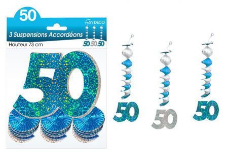 suspension accordeons hologramme 50 bleu 