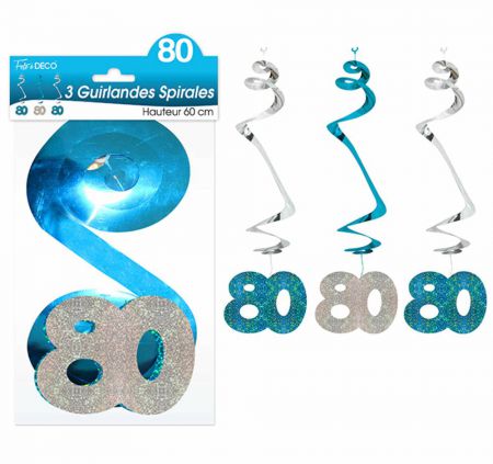 3 guirlandes spirales 80 bleu 