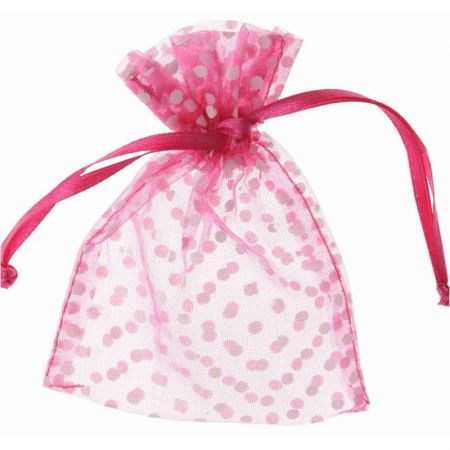 sachet organdi rose pois blanc dragee 