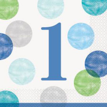 serviette 1er anniversaire pois bleu 