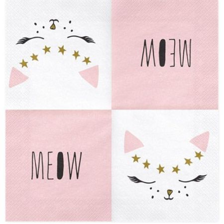 serviette chats rose blanc 