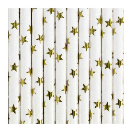 paille en carton blanc etoile or 
