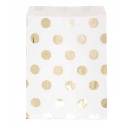 8 sachets en papier blanc et pois or 