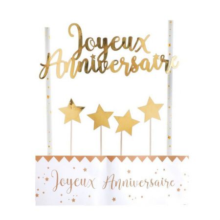 deco gateaux joyeux anniversaire or 