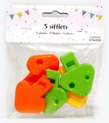 42816 set de 5 sifflets plastiques 