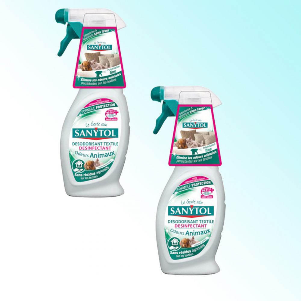 2X SANYTOL DÉSODORISANT TEXTILE ODEURS ANIMAUX 500 ML LOT DE 2