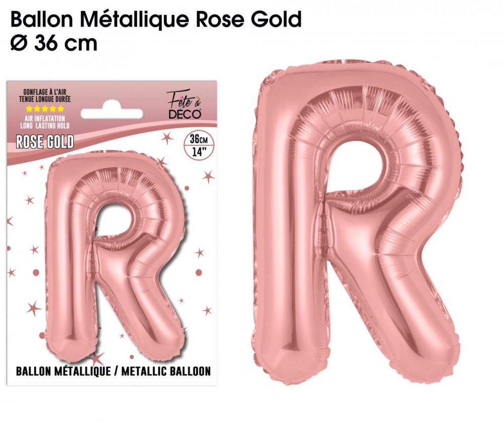 BALLON MÉTALLIQUE 36CM LETTRE R - ROSE GOLD