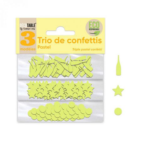 trio de confettis jaune en papier  
