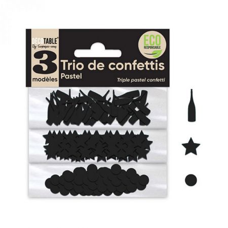 trio de confettis noir en papier  
