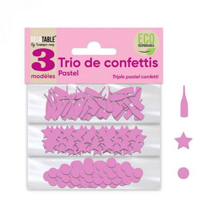 trio de confettis rose en papier  