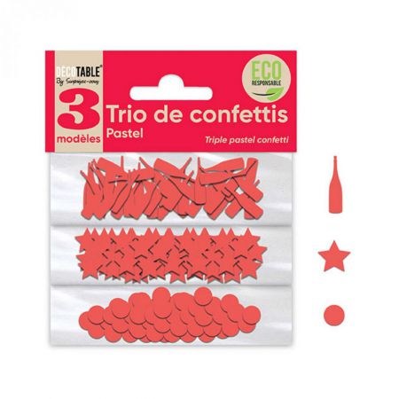 trio de confettis rouge en papier  