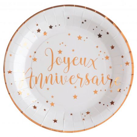 assiette joyeux anniversaire rose gold sx 