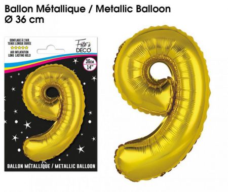 ballons metalliques or chiffre 9 
