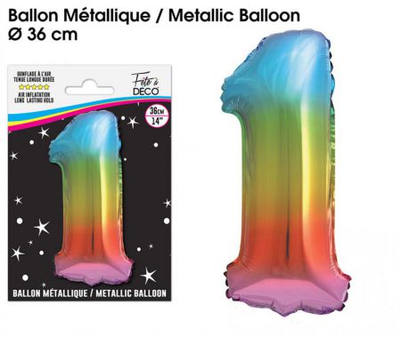 ballon metallique multicolore chiffre 1 