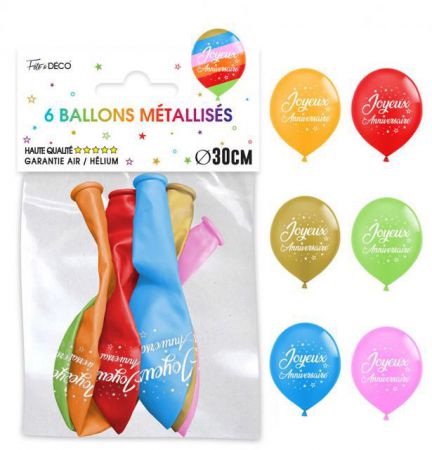 ballon anniversaire multicolore x6 