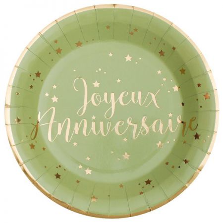 assiette anniversaire metal sauge 