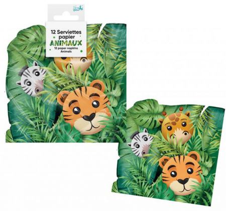 12 serviettes animaux jungle 