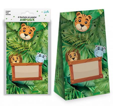 6 sachet cadeaux animaux jungle 