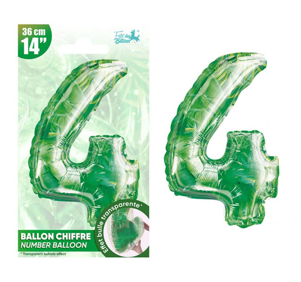 Ballon chiffre 4 anniversaire thème animaux jungle safari