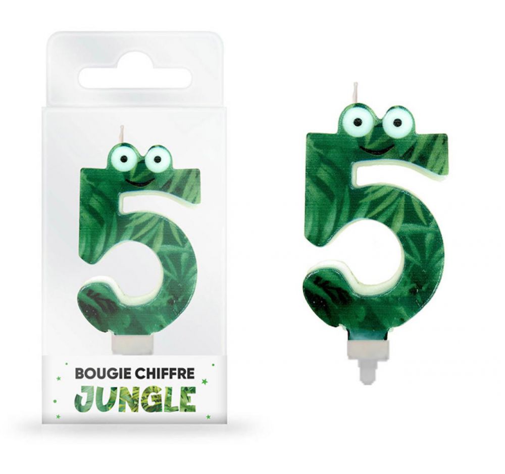 Bougie anniversaire chiffre 5 jungle : Thème safari pas cher