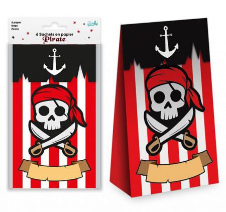 6 sachet cadeau en papier pirate 