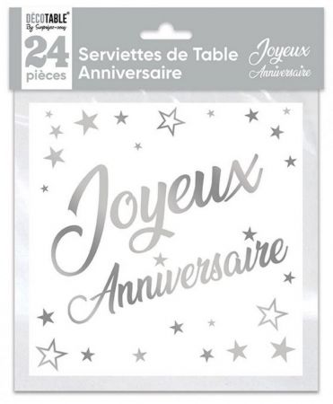 serviette anniversaire joyeux argent 