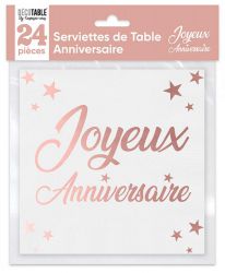 serviettes anniversaire rose gold x24 