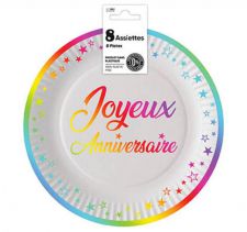 assiettes anniversaire multicolores 