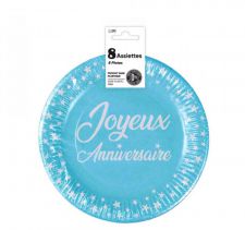 assiette anniversaire bleu 18cm 