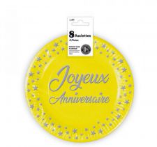 assiette anniversaire jaune 18cm 