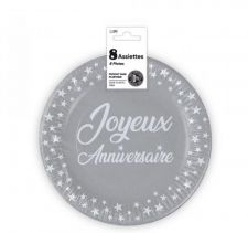 assiette anniversaire gris 18cm 