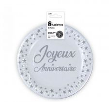 assiette anniversaire blanc 18cm 