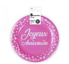 assiette anniversaire rose 18cm 