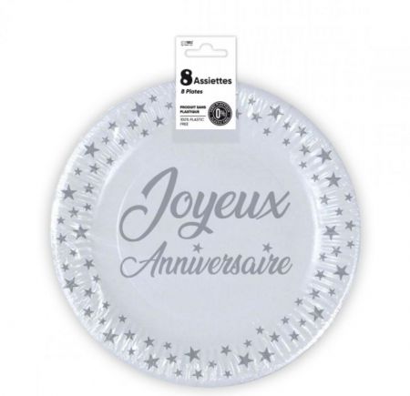 assiette anniversaire blanc 23cm 