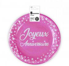 assiette anniversaire rose 23cm 