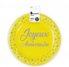 assiette anniversaire jaune 23cm 