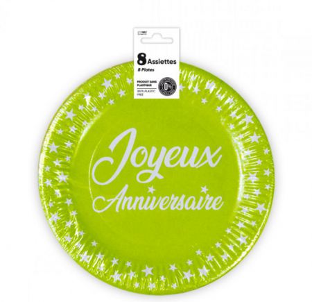 assiette anniversaire vert 23 cm 