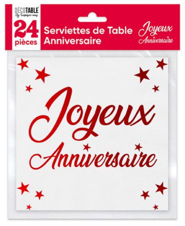 serviettes anniversaire rouge x24 