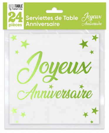 serviettes anniversaire vert x24 